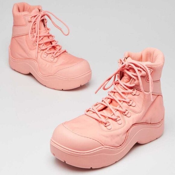 Bottega Veneta Flamingo Pink Technical Fabric/Rubber Puddle Bomber Boots Size - Picture 2 of 5